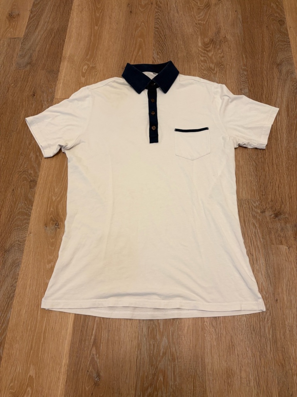 State and Liberty Classic Polo White Navy Contrast Mens Medium Performance
